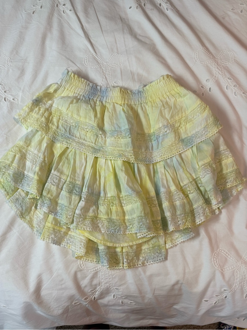 LoveShackFancy Yellow & Pale Blue Tiered Lace Skirt